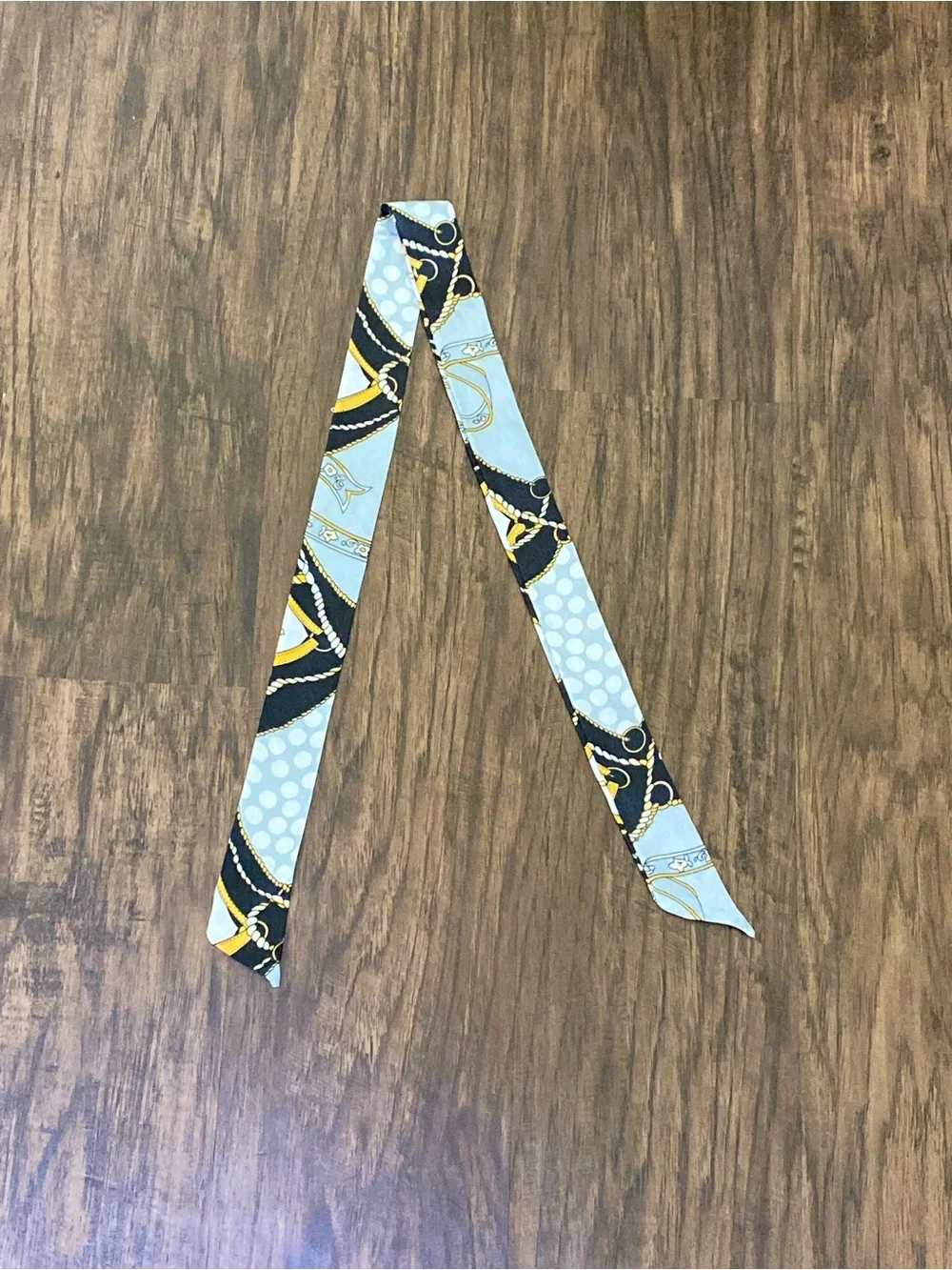 Silk Twilly Scarf in Light Blue and Yellow